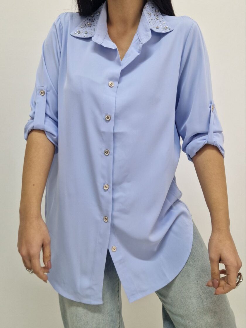 Camicia relaxed fit collo gioiello - immagine 3
