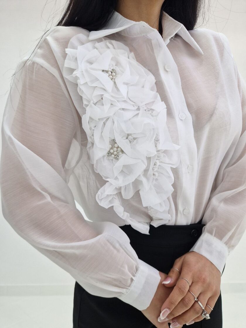 Camicia Flowers Con Applicazioni in Strass e Perle - immagine 3