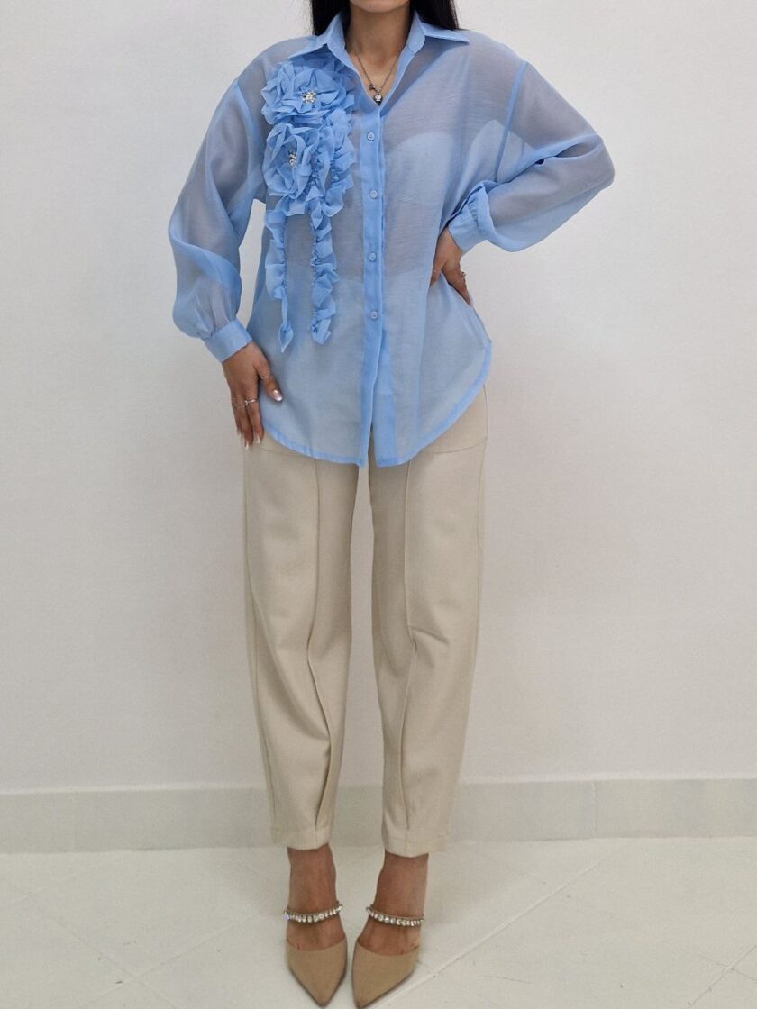 Camicia Flowers Con Applicazioni in Strass e Perle - immagine 2