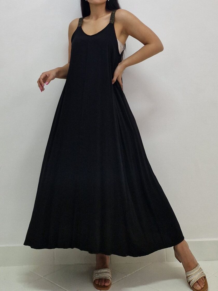 Abito Con Bretella Glitter - Nero