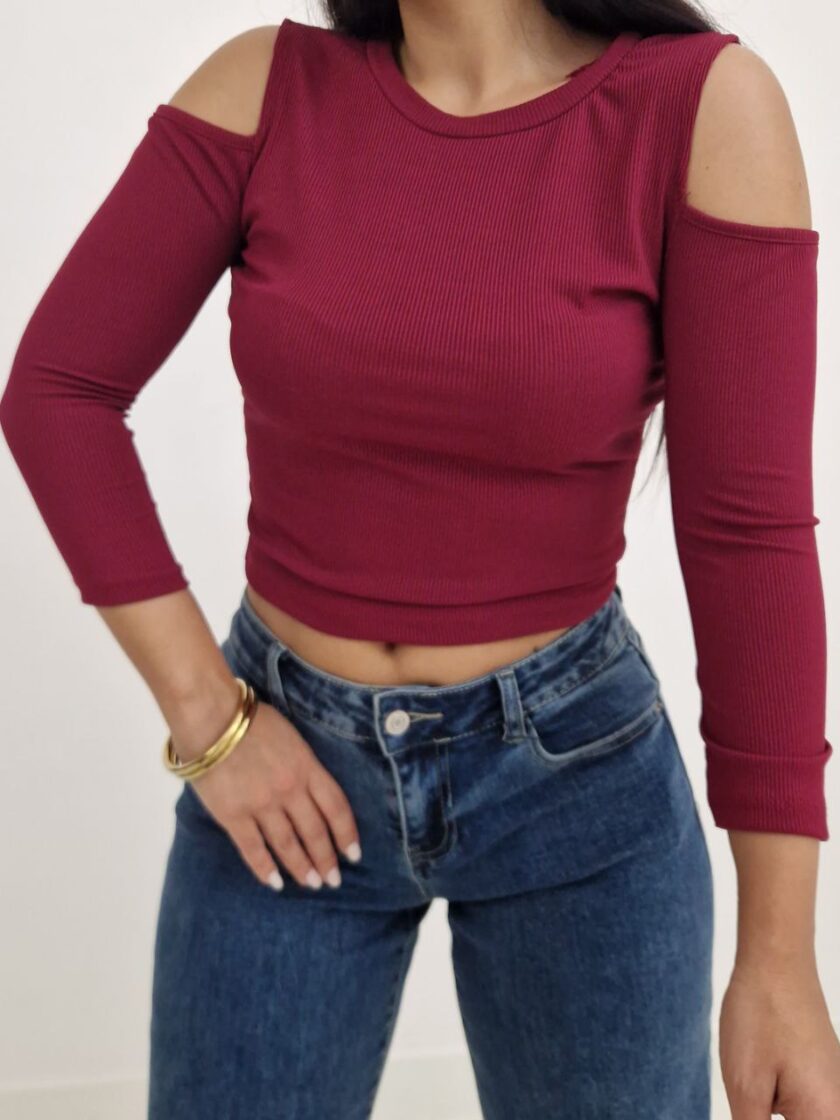 Maglia Crop A Costine Con Spalle Scoperte