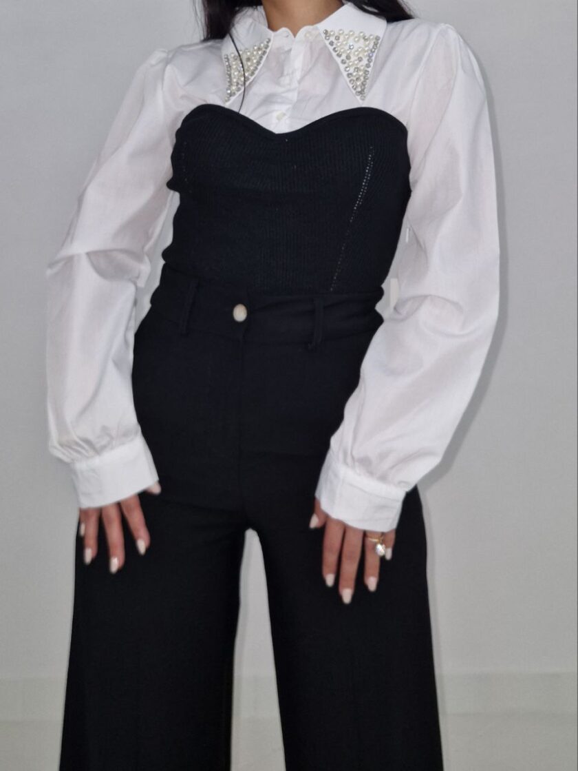 Maglia Con Finta Camicia - Nera