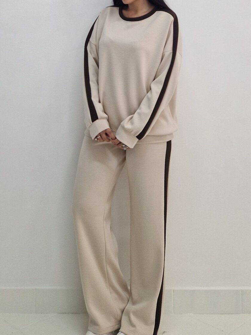 Coordinato Tuta Comfy Con Banda Laterale - Panna
