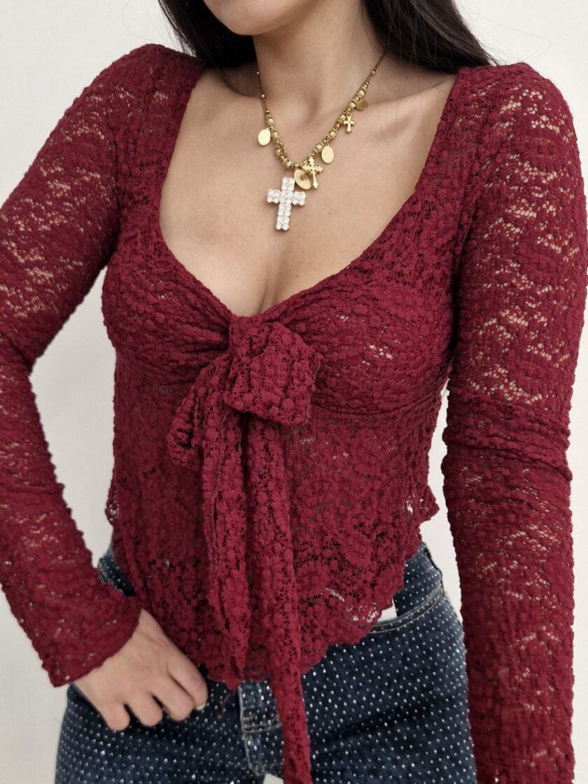 Maglia Kylie Con Fiocco Velata - Bordeaux