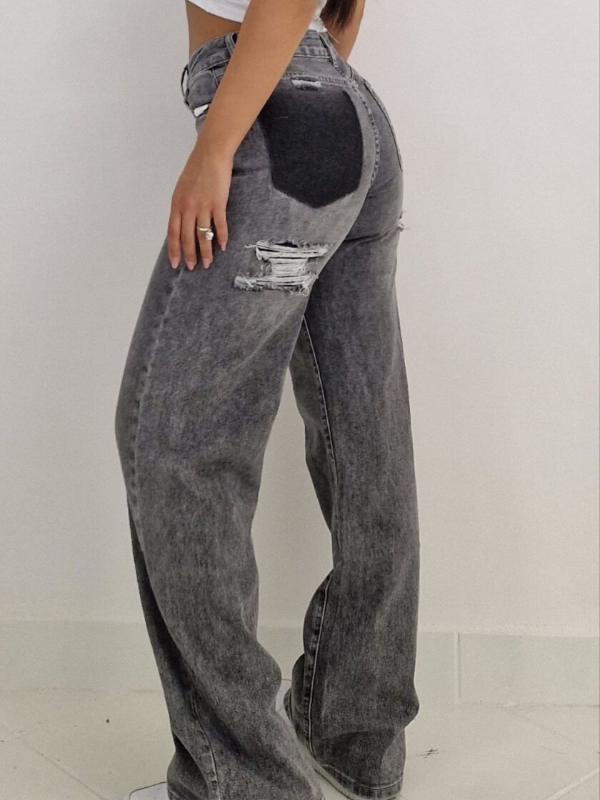 Jeans Wide Leg Con Finta Tasca Scura - immagine 3