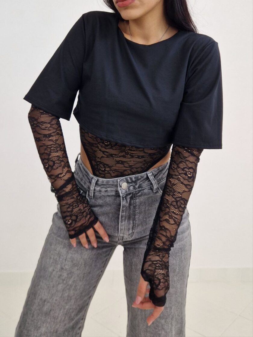 Body Shirt Con Pizzo - Nero