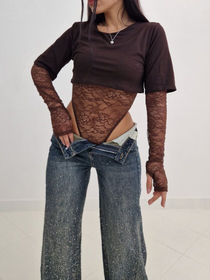 Body Shirt Con Pizzo - Marrone