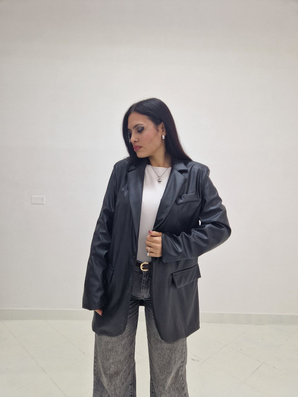 Blazer In Ecopelle - Nero