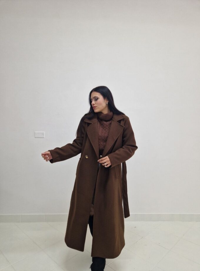 Cappotto Essential Lungo Con Cintura - Marrone
