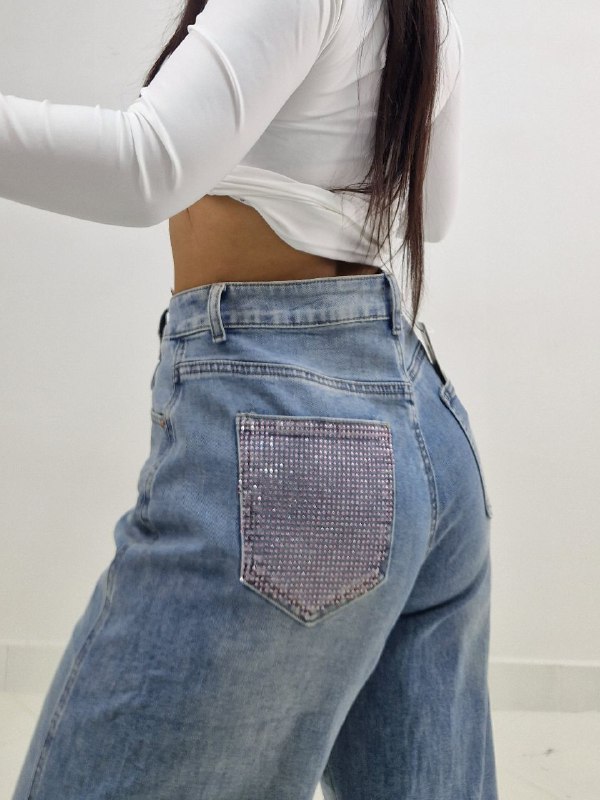 Jeans Curvy Tasca Brillantinata Rosa
