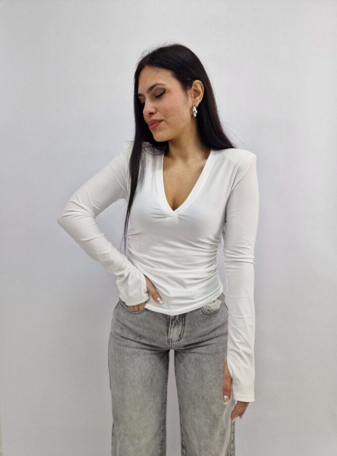 Maglia In Lycra Scollo a V - Bianca
