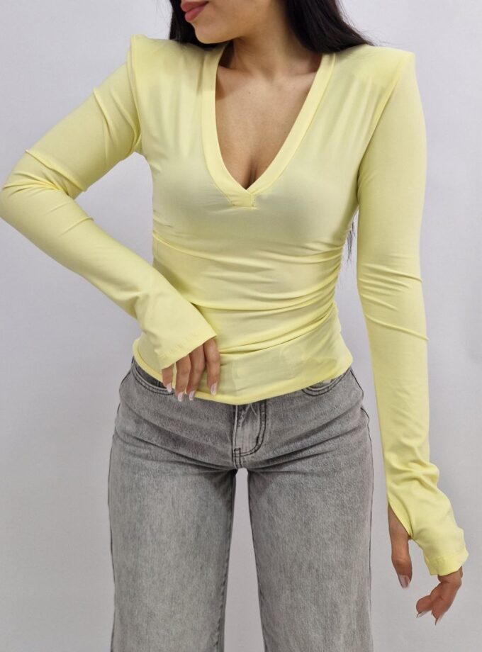 Maglia In Lycra Scollo a V - Gialla