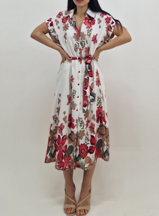 Abito Flowers Con Bottoni - Rosso