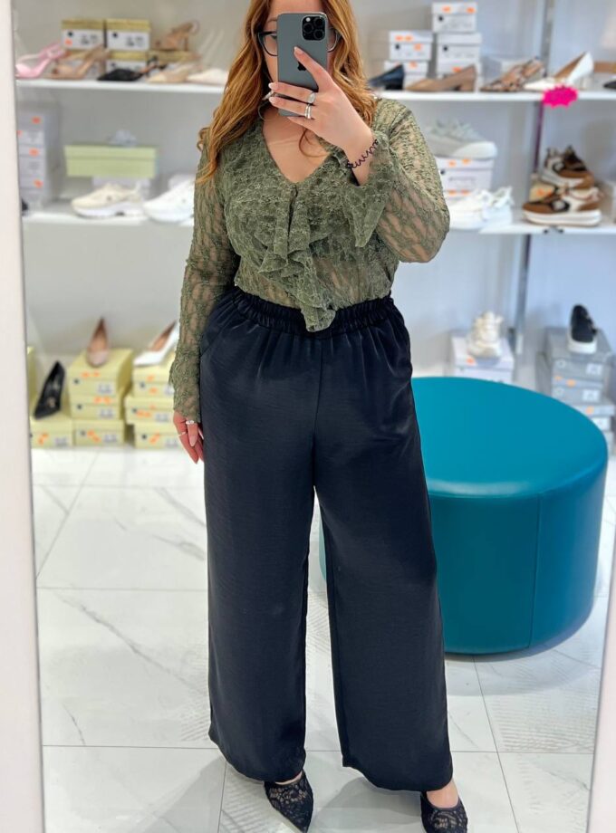 Pantalone Palazzo In Raso - Nero
