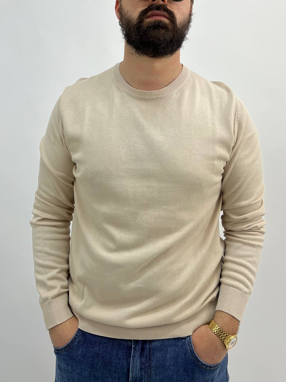 Maglia In Filo Basic - Beige