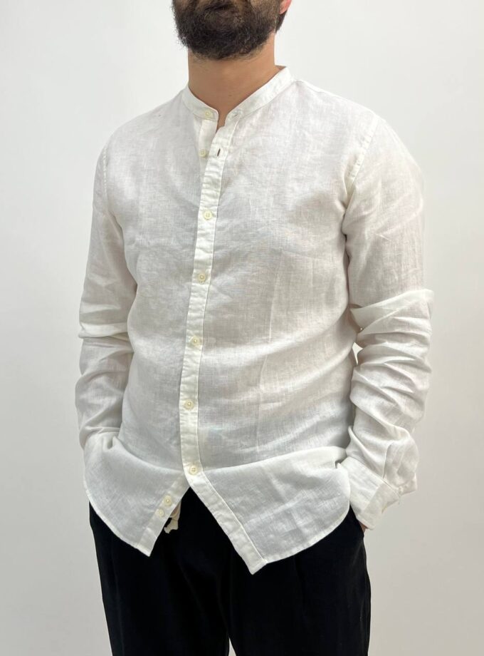 Camicia In Lino Con Collo Alla Coreana