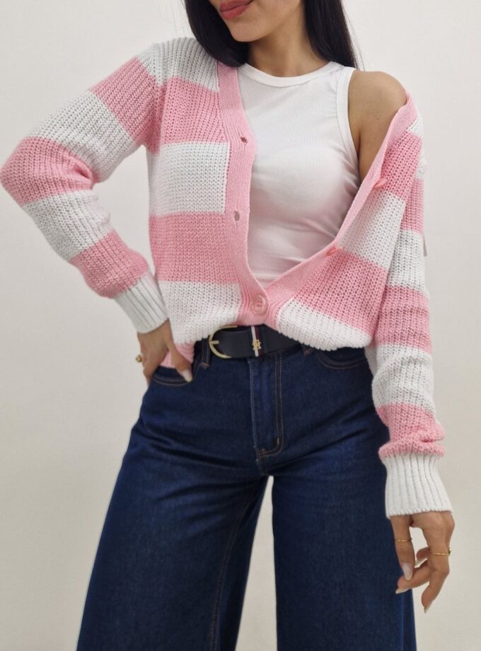 Cardigan In Filo Bicolore - Rosa