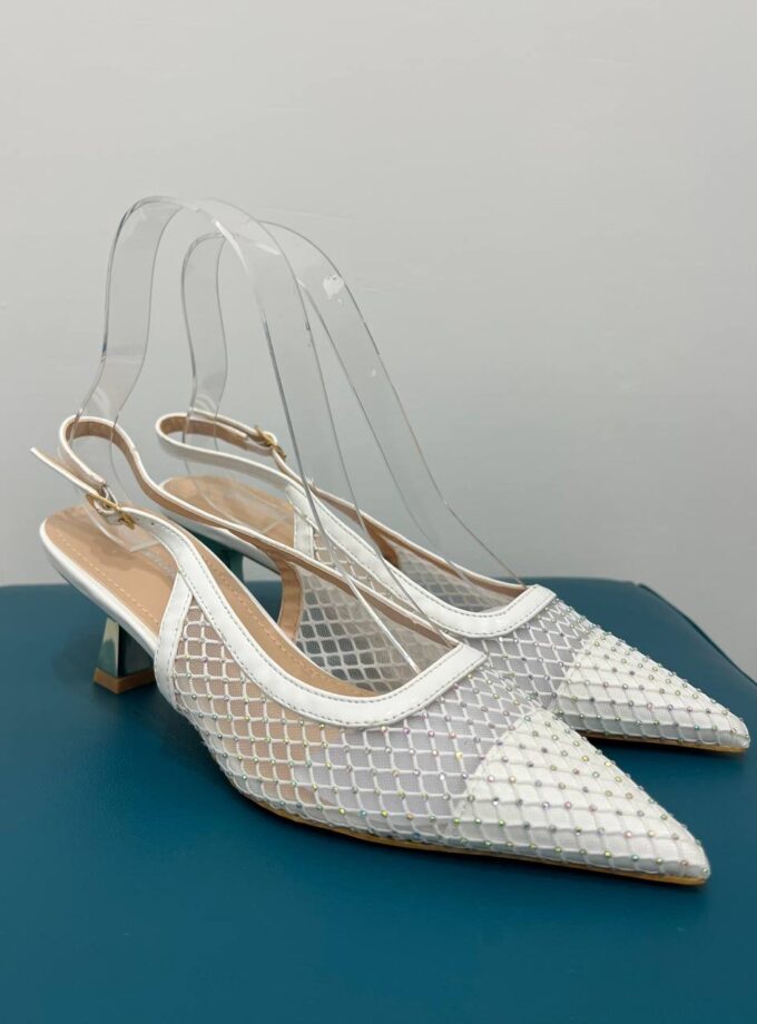 Sandalo Slingback A Rete Con Brillantini - Bianche