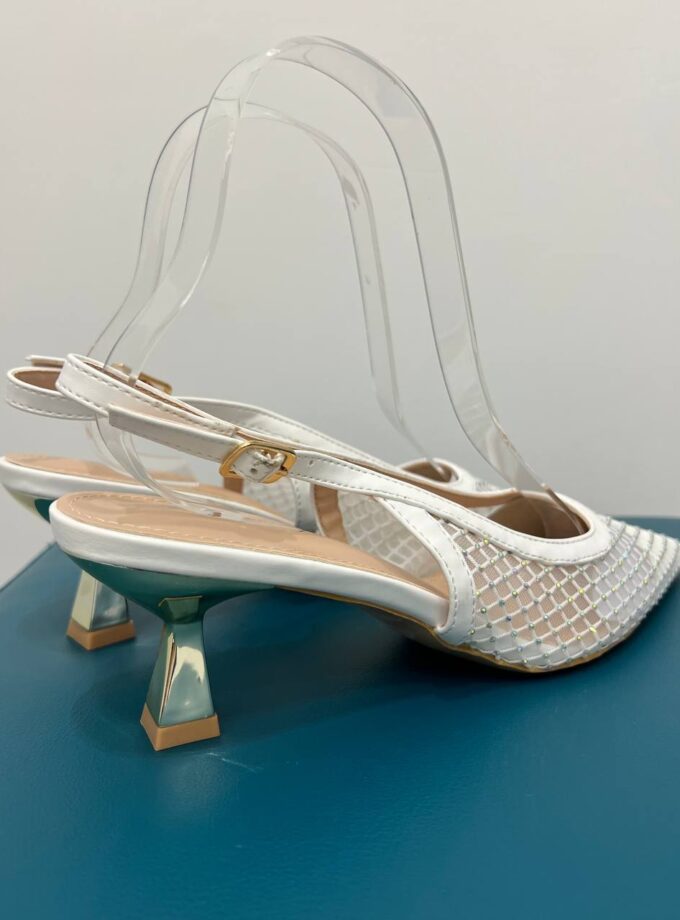 Sandalo Slingback A Rete Con Brillantini - Bianche