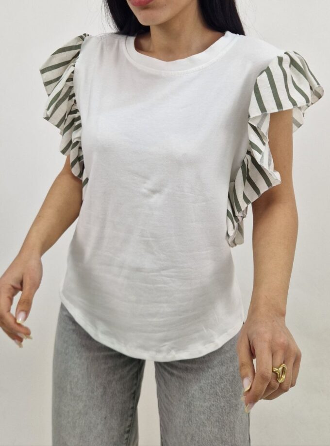 T-shirt Rouches Rigate - Verde