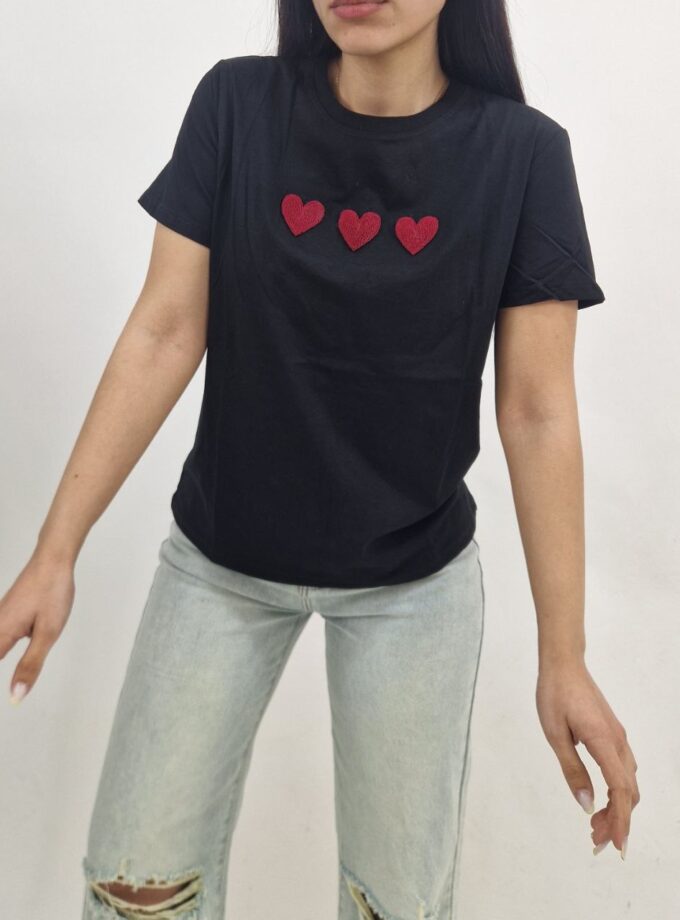 T-shirt Cuori - Nera/Rossa