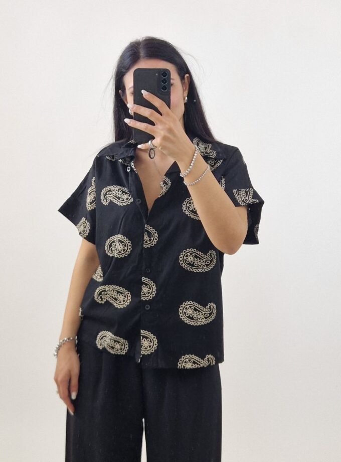 Camicia Fantasia Paisley Traforata - Nera