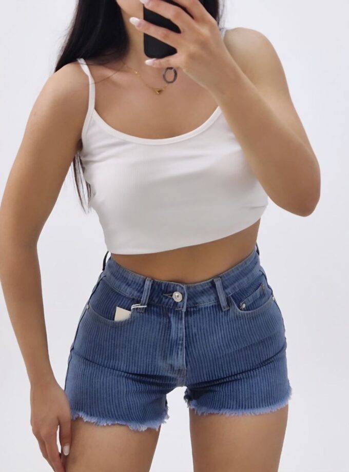 Pantaloncino In Jeans Effetto Rigato
