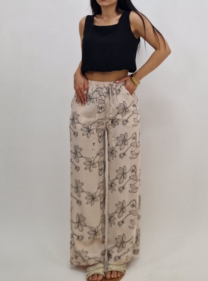 Pantalone Palazzo Flowers - Beige