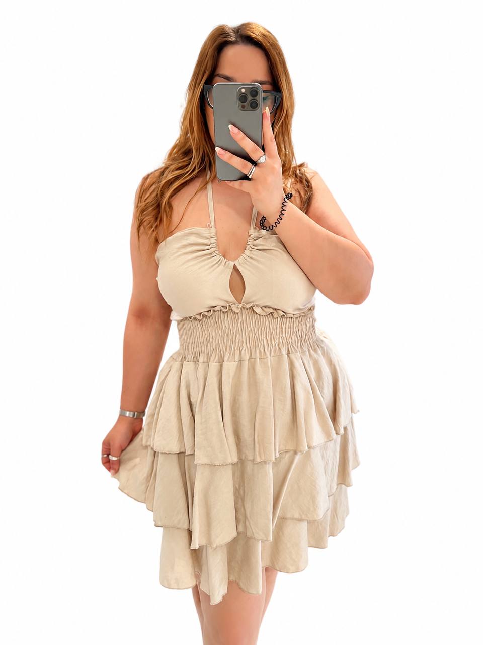 Abitino Curvy In Simil Lino - Beige - immagine 2