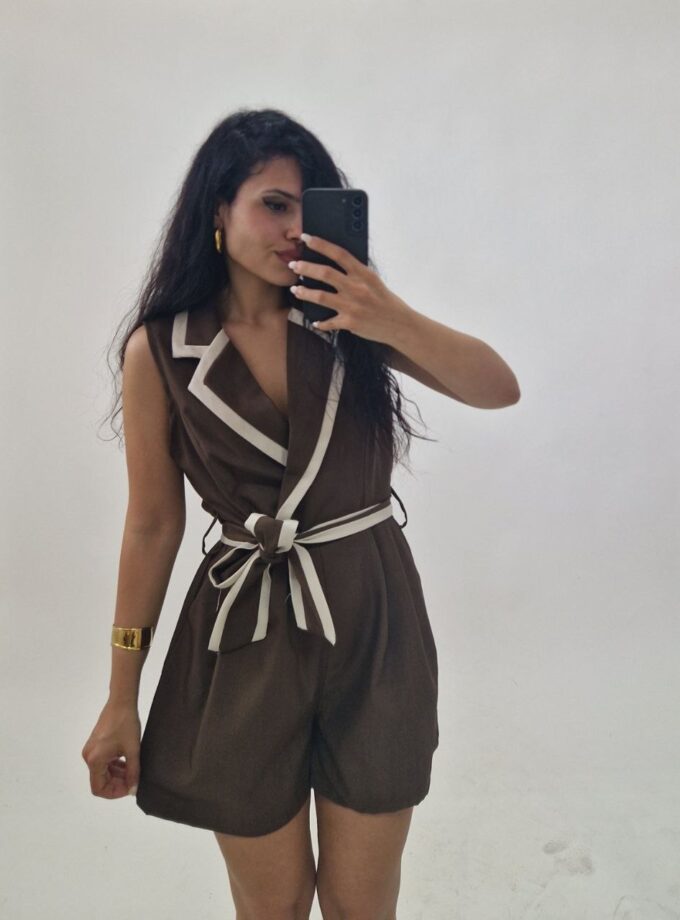 Tutina Bicolor Con Colletto - Marrone