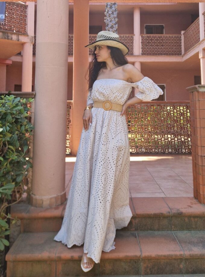 Abito In Pizzo San Gallo Beige