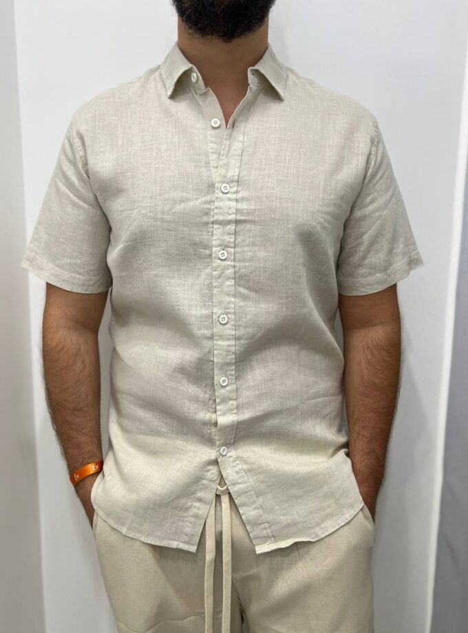 Camicia 100% Lino Mezza Manica - Beige