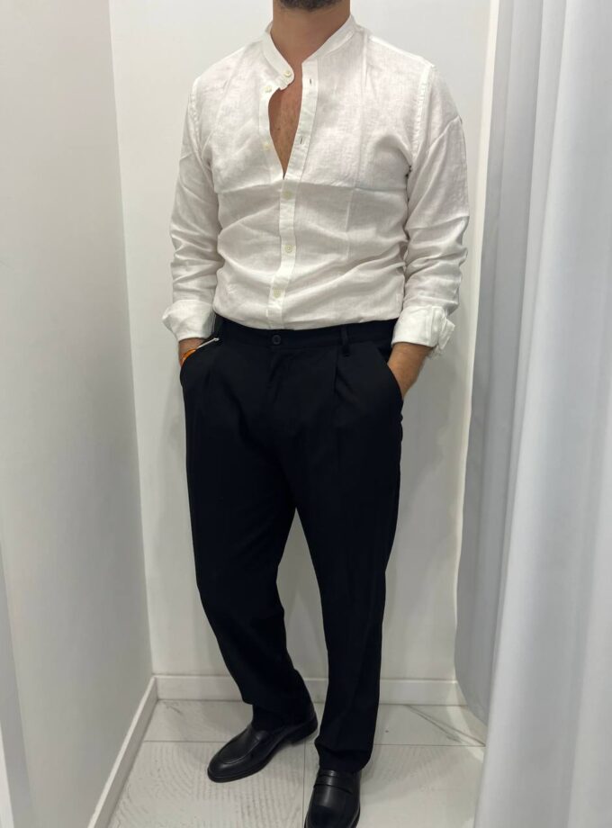 Pantalone Classico In Lino - Nero