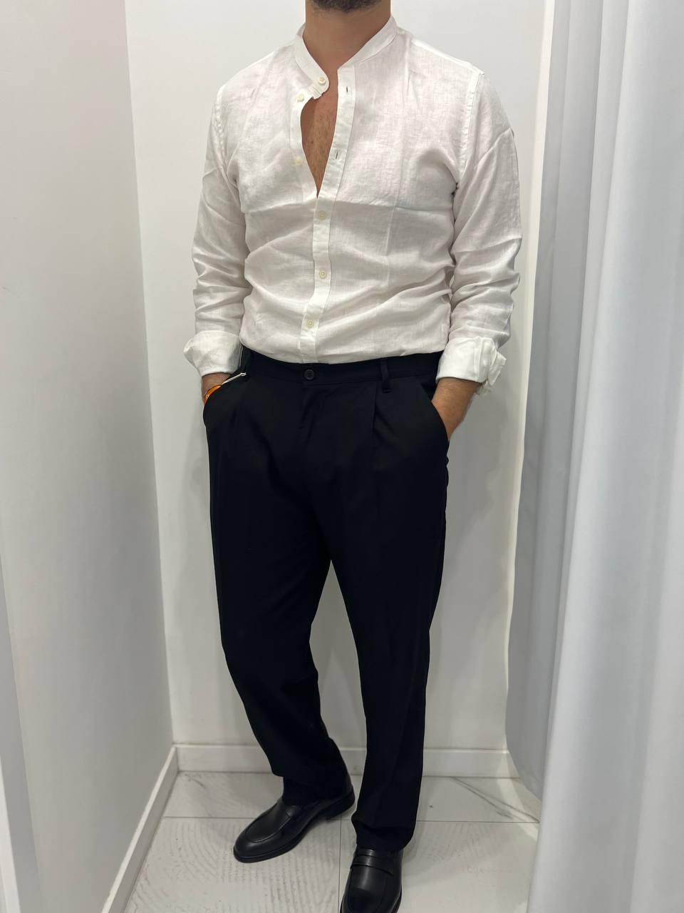 Pantalone Classico In Lino - Nero