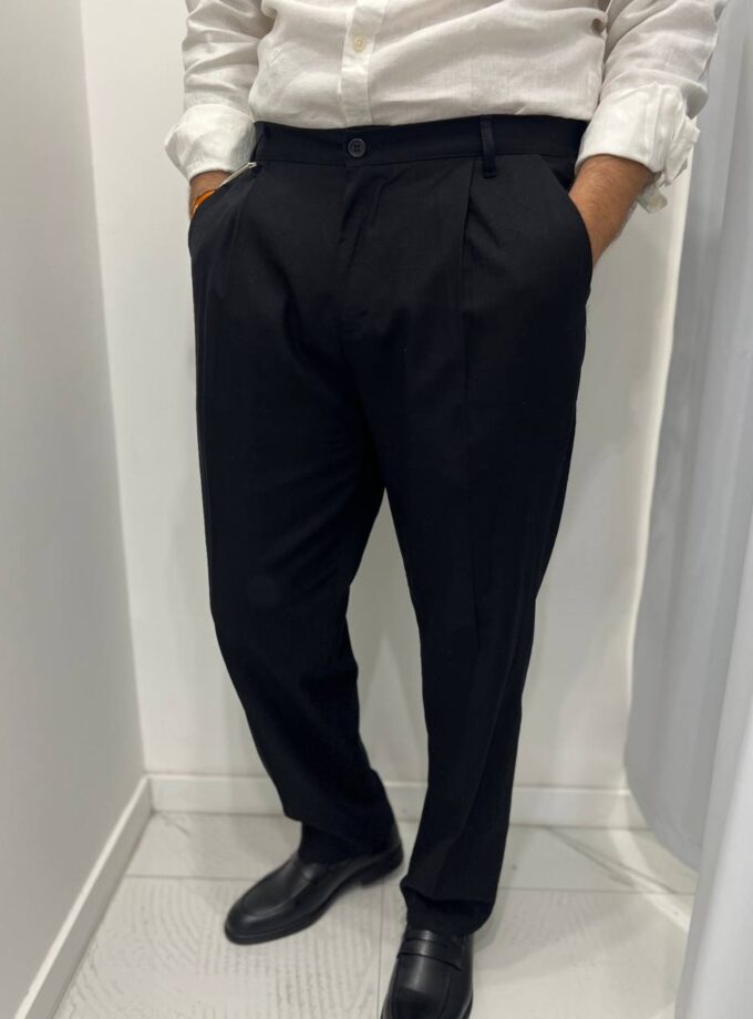 Pantalone Classico In Lino - Nero