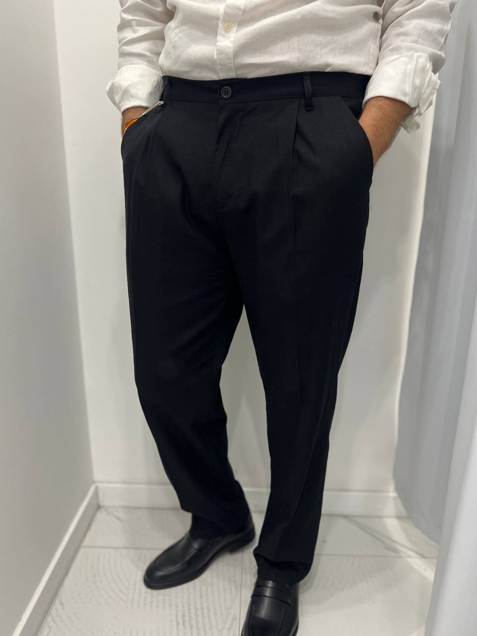 Pantalone Classico In Lino - Nero - immagine 2