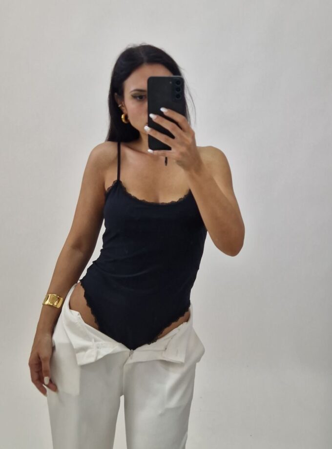 Body In Lycra Con Ricamo - Nero