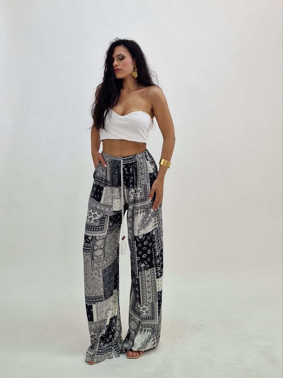 Pantalone Palazzo Bandana - Blu/Bianco