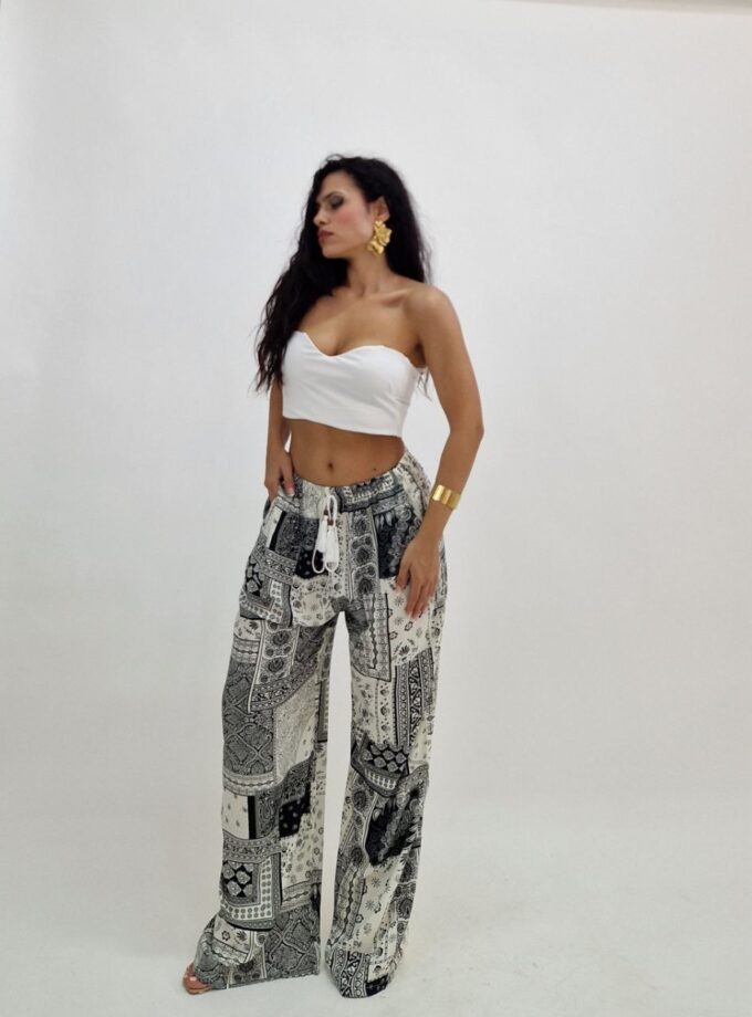 Pantalone Palazzo Bandana - Bianco/Nero
