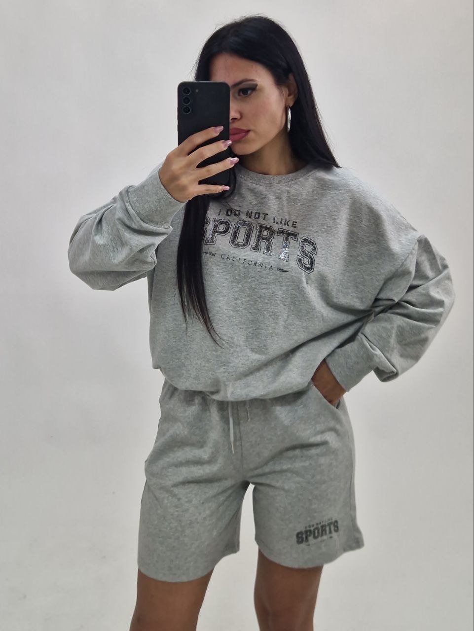 Coordinato Sportivo Con Shorts - Grigio