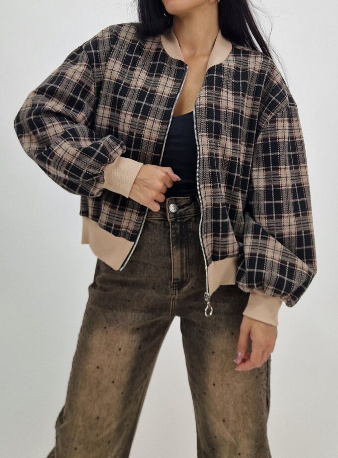Giacca Bomber Quadri - Beige