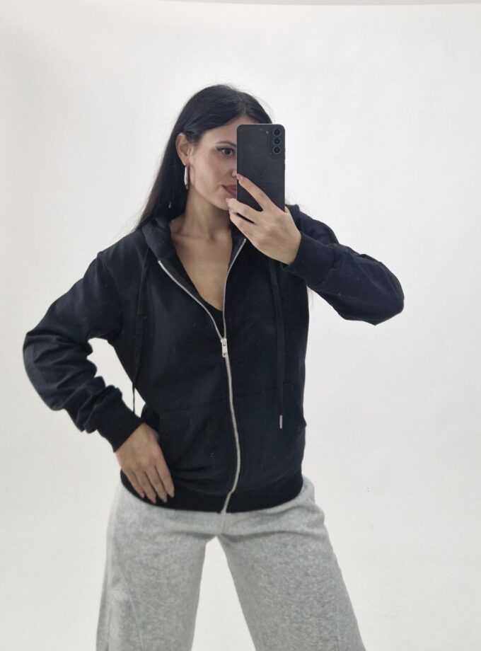 Felpa Basic Cotton Con Zip - Blu