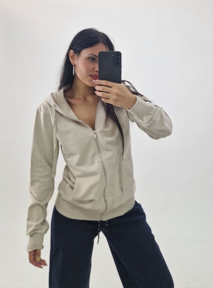 Felpa Basic Cotton Con Zip - Beige