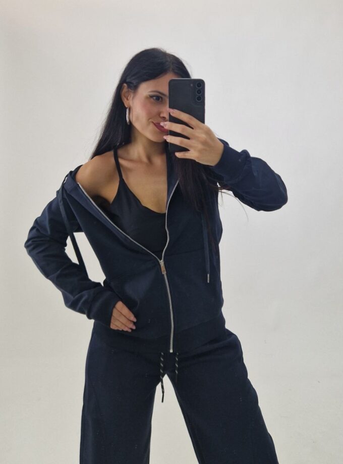 Felpa Basic Cotton Con Zip - Blu