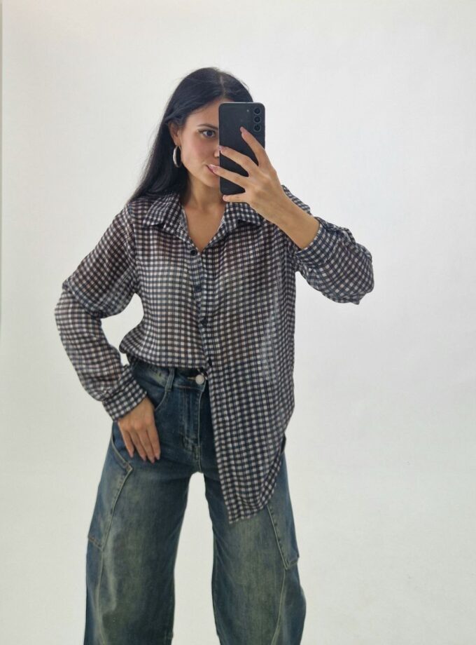 Camicia Casual A Quadri Con Lurex - Blu