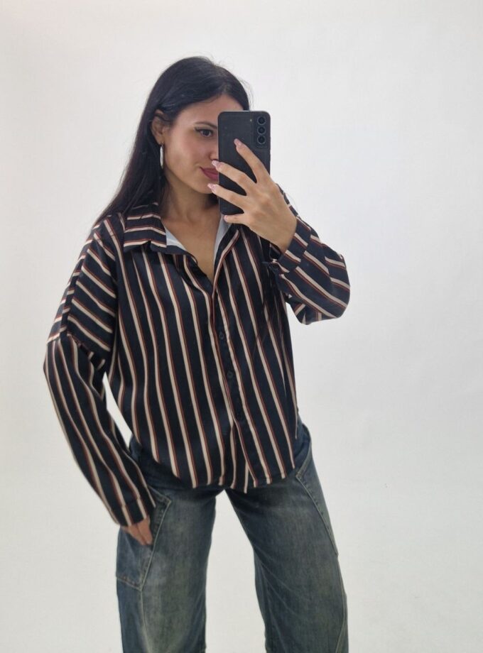 Camicia In Satin A Righe - Blu