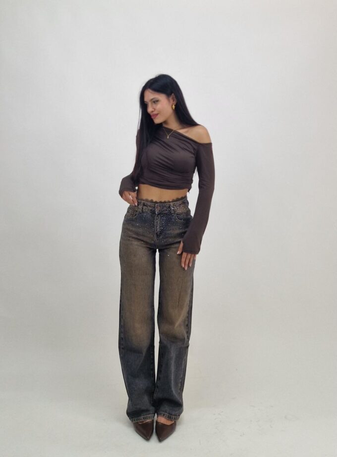 Jeans Strass Con Pizzo