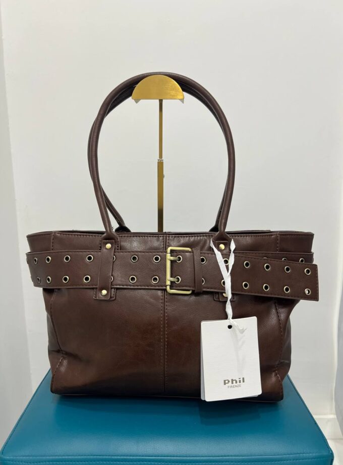 Borsa Phil Firenze con cintura borchiata - Brown