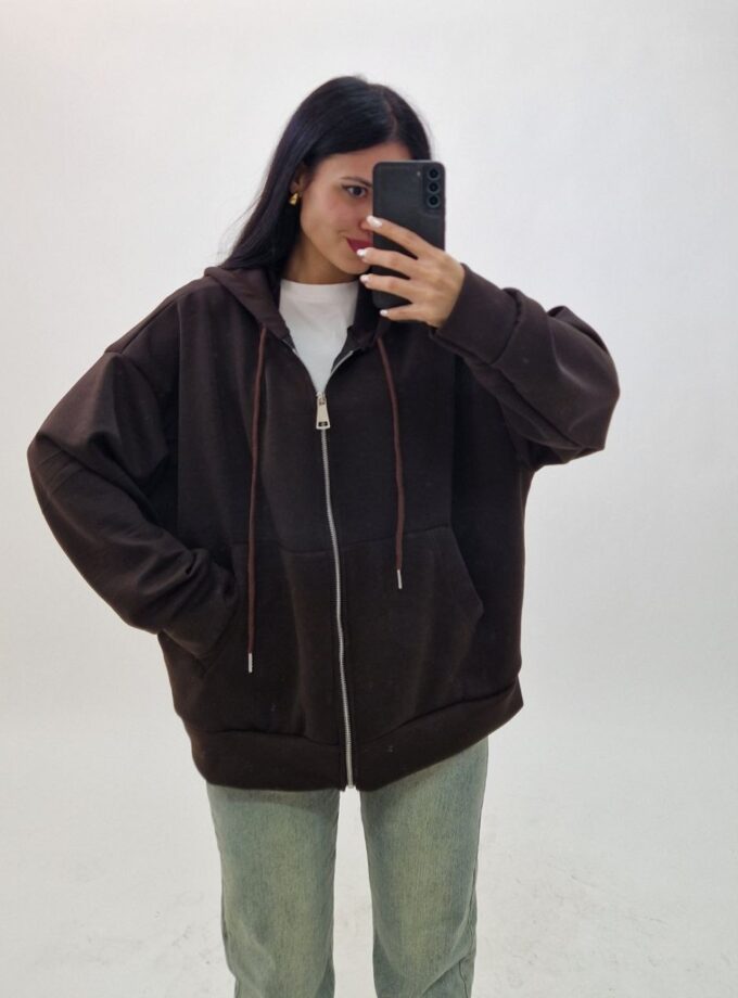 Felpone Basic Con Zip - Marrone