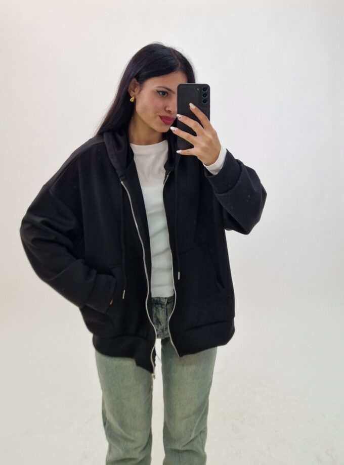Felpone Basic Con Zip - Nero